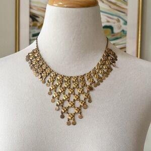 VNTG Gold Tone Geometric Statement Bib Necklace Dainty Pendant Dangling Charm